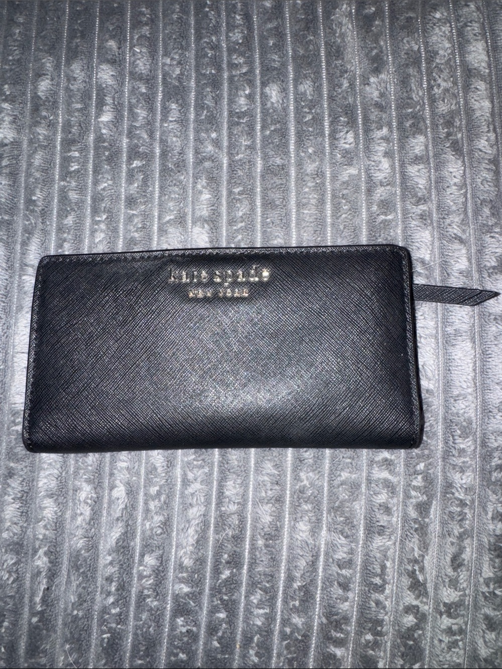 kate spade Black Saffiano Zip Wallet with Gold Logo